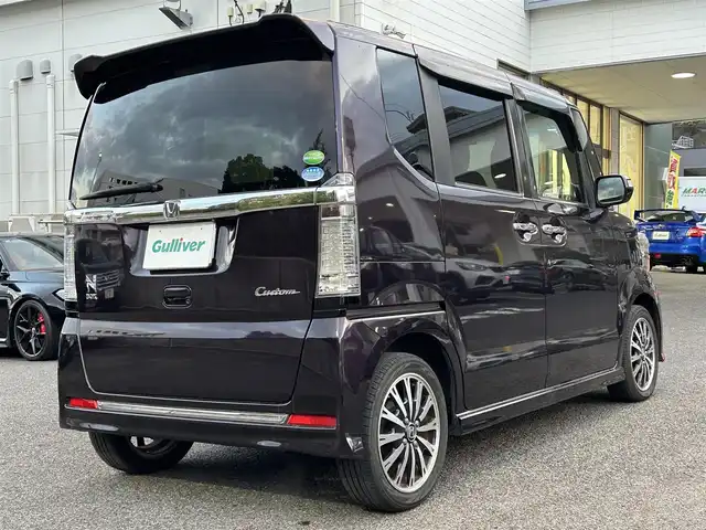 ホンダ Ｎ ＢＯＸ カスタム G ターボ Lパッケージ 長崎県 2016(平28)年 8.5万km トワイライトミストブラックパール 社外SDナビ(FM/AM/BT/フルセグTV)/ターボ/プッシュスタート/ビルトインETC/バックカメラ/両側パワースライドドア/パドルシフト/アイドリングストップ/ステアリングスイッチ/ハーフレザーシート/純正フロアマット/純正アルミホイール/オートライト/ABS/TCS/VSA/イモビライザー/スマートキー/電動格納ミラー