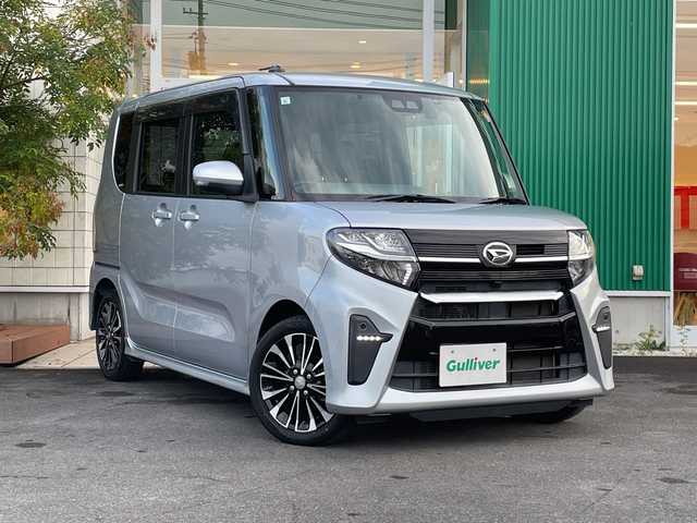 ダイハツ タント カスタム RS 岡山県 2019(令1)年 5.2万km ブライトシルバーメタリック 純正ナビ　NMZK-W69D/フルセグTV、CD、DVD、Bluetooth/AM、FM/バックカメラ/ビルトインETC/両側パワースライドドア/前後ドライブレコーダー/ハーフレザーシート/USB充電/ハーフレザーシート/リアロールサンシェード/エンジンスターター/オートライト/プッシュスタート/スマートキー
