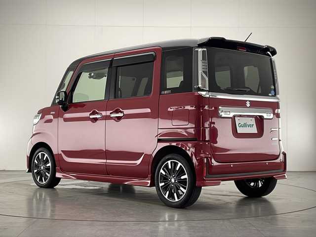 スズキ スペーシア カスタム HYBRID XS ターボ 宮崎県 2019(平31)年 5.4万km フェニックスレッドパール/ブルーイッシュブラックパール 禁煙車/衝突被害軽減ブレーキ/純正8型ナビＴＶ/（Panasonic/CN-RZ843/CD/DVD/Bluetooth/フルセグTV)/純正ドライブレコーダー/純正ビルトインETC/純正LEDオートライト/純正LEDフォグ/純正15インチアルミ/純正エアロ/純正ルーフエンドスポイラー/純正フロアマット/全方位モニター/両側電動スライドドア/クルーズコントロール/ヘッドアップディスプレイ/クリアランスソナー/レーンディパーチャーアラート/ウインカードアミラー/ハーフレザーシート/シートヒーター/オートエアコン/パドルシフト/スマートキー/プッシュエンジンスタート/新車時保証書/取扱い説明書