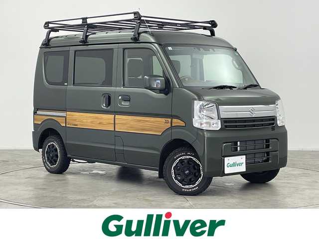 スズキ エブリイ JOINターボ 群馬県 2022(令4)年 1.3万km クールカーキPM ナビ　ワンセグＴＶ　バックカメラ　衝突被害軽減ブレーキ　レーンアシスト　横滑り防止装置　コーナーセンサー　社外アルミホイール　ルーフキャリア　ＥＴＣ　キーレスエントリー　電動格納ミラー　禁煙車