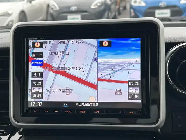 スズキ スペーシア カスタム HYBRID XS ターボ 岡山県 2018(平30)年 8.6万km ピュアホワイトP 登録時走行距離85768km/社外8インチナビ/フルセグTV/(AM.FM.CD.DVD.BT)/両側パワースライドドア/アラウンドビューモニター/バックカメラ/ETC/クリアランスソナー/クルーズコントロール/シートヒーター/衝突軽減ブレーキ/オートライト/15インチ純正AW/純正フロアマット/MTモード付AT/横滑り防止装置/純正エアロ（サイド）/アイドリングストップ