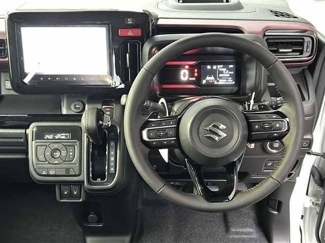 スズキ スペーシア カスタム HYBRID XS ターボ 広島県 2024(令6)年 0.1千km ピュアホワイトパール/ブラック2トーン 禁煙車/登録時7ｋｍ/フルタイム4ＷＤ/インタークーラーターボ/スズキセーフティサポート/・デュアルセンサーブレーキサポートII/・先行車発進お知らせ/・標識認識機能/・ヘッドアップディスプレイ/・誤発進抑制機能/・ハイビームアシスト/・アダプティブクルーズコントロール/・車線維持支援機能/・車線逸脱抑制/・車線逸脱警報/・ふらつき警報/コーナーセンサー/全方位モニター付９型メモリーナビ/・フルセグ/Bluetooｔｈ/ＵＳＢ/スマホ連携/スズキコネクト対応通信機装着車/両側パワースライドドア/革巻きステアリング/ステアリングスイッチ/パドルシフト/オートライト/LEDヘッドライト/フォグランプ/ハーフレザーシート/シートヒーター/アイドリングストップ/スマートキー/プッシュスタート/スペアキー/純正15インチアルミホイール