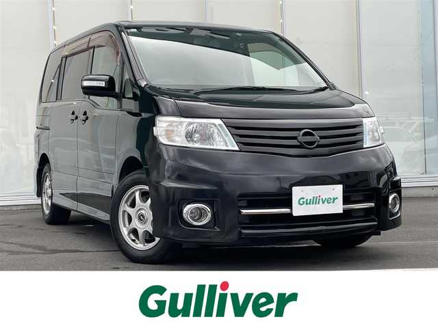 日産 セレナ ハイウェイスター 神奈川県 2007(平19)年 10.4万km スーパーブラック 純正ナビ　/後席モニター　/バックカメラ　/サイドカメラ　/両側パワースライドドア　/スマートキー　/オートエアコン　/オートライト　/ABS　/前方ドライブレコーダー　/社外アルミホイール　/パワーウィンドウ/パワーステアリング