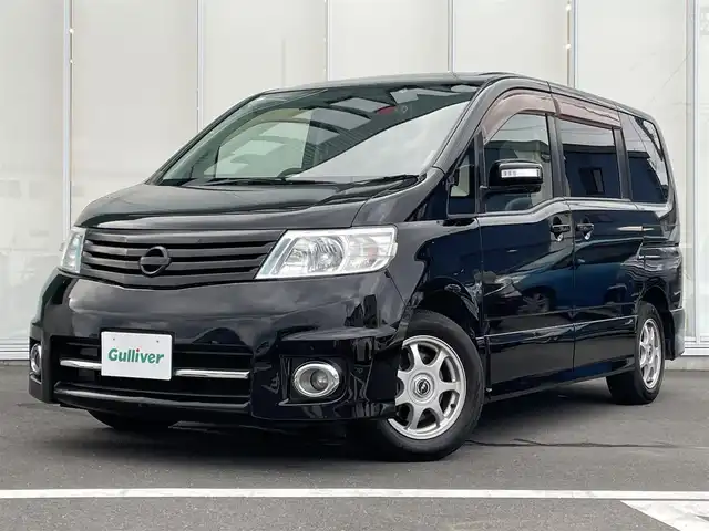 日産 セレナ ハイウェイスター 神奈川県 2007(平19)年 10.4万km スーパーブラック 純正ナビ　/後席モニター　/バックカメラ　/サイドカメラ　/両側パワースライドドア　/スマートキー　/オートエアコン　/オートライト　/ABS　/前方ドライブレコーダー　/社外アルミホイール　/パワーウィンドウ/パワーステアリング