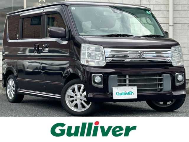 スズキ エブリィ ワゴン PZターボ 福岡県 2016(平28)年 7.7万km ムーンライトバイオレットPM KENWOOD製メモリナビ/　（AM/FM/Bluetooth/フルセグTV）/バックカメラ/スズキセーフティーサポート/・レーダーブレーキサポート/・誤発進制御機能/・エマージェンシーストップシグナル/オートライト/横滑り防止装置/純正14インチアルミホイール/レザー調茶色シートカバー/ETC/リアヒーター/片側パワースライドドア/純正フロアマット/ドアバイザー/電格ミラー/ワイドインナーミラー/プッシュスタート/電源ソケット×1/盗難防止装置/スペアキー×1/保証書/取扱説明書