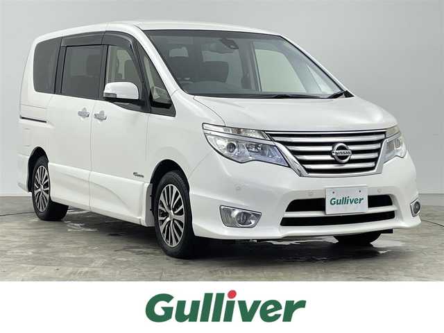 日産 セレナ ハイウェイS G S HV Aセーフ 千葉県 2014(平26)年 8.8万km ブリリアントホワイトパール 禁煙車/衝突軽減ブレーキ/レーンキープアシスト/クルーズコントロール/ディプレイ付き自動防眩式ルームミラー/踏み間違い衝突防止アシスト/フロント＆バックソナー/ふらつき警報/両側パワースライドドア/Pioneer SDナビ/・型式：AVIC-MRZ099/・CD/DVD/地デジTV/Bluetooth/ALPINEフリップダウンモニター/アラウンドビューモニター/ETC/純正アルミホイール/純正フロアマット/本革巻きステアリング/ドアバイザー/後席ロールサンシェード/後席バックテーブル/プッシュスタート/スマートキー/スペアキー1本