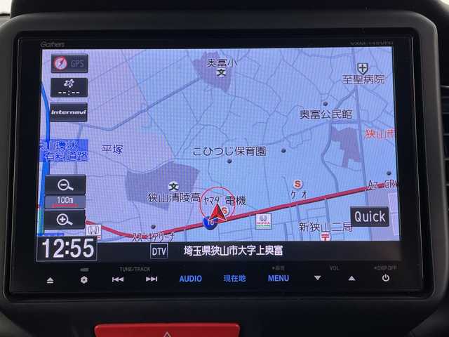 ホンダ Ｎ ＢＯＸ カスタム SSパッケージ 埼玉県 2014(平26)年 4.4万km ポリッシュドメタルメタリック 純正SDナビ/　（FM/AM/BT/iPod/AUX/CD/DVD）/バックカメラ/両側パワースライドドア/シティブレーキアクティブシステム/フルセグテレビ/ETC/プッシュスタート/オートHIDヘッドライト/純正フロアマット