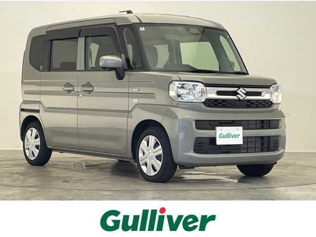 スズキ スペーシア HYBRID X 滋賀県 2024(令6)年 0.8万km モスグレーメタリック 純正9インチナビ/【CD.DVD.Bluetooth.フルセグTV】/全方位カメラ/衝突軽減ブレーキ/前席シートヒーター/両側パワースライドドア/レザー調シートカバー/コーナーセンサー/LEDヘッドライト/オートライト/アイドリングストップ/オットマン/スマートキー
