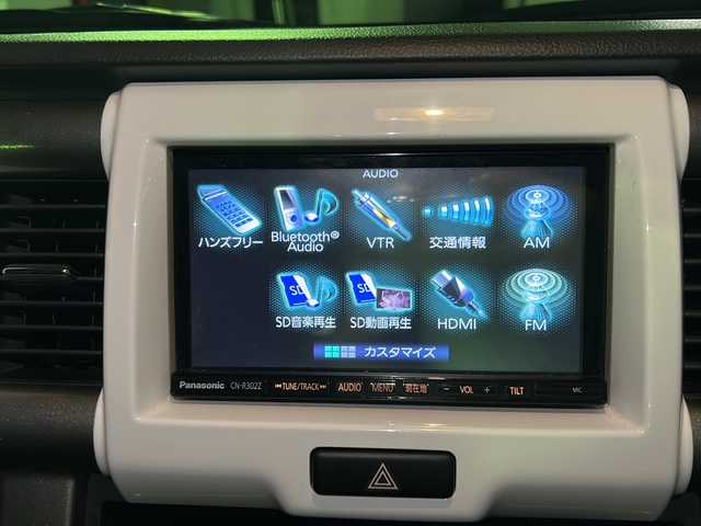 スズキ ハスラー Jスタイル 大阪府 2015(平27)年 3.8万km ブルーイッシュブラックパール 社外ナビ（Panasonic　CN-R302Z）/　　　　　　　（CD DVD フルセグTV）/衝突軽減ブレーキ/ETC/革巻きステアリング/ステアリングリモコン/スマートキー×２/プッシュスタート/シートヒーター/オートエアコン/オートライト/HIDヘッドライト/フォグランプ/保証書/取扱説明書/ナビ取扱説明書/　
