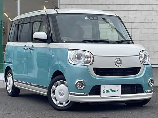 ダイハツ ムーヴ キャンバス G メイクアップ SA Ⅲ 岩手県 2018(平30)年 7.7万km パールホワイトⅢ/ファインミントメタリック 2トーン 4WD/ワンオーナー/純正ナビ(CD/DVD/ラジオ/USB/SD/Bluetooth)/フルセグテレビ/バックカメラ/両側パワースライドドア/衝突回避支援ブレーキ機能/車線逸脱警報機能/誤発進抑制機能/オートハイビーム/アイドリングストップ/横滑り防止機能/スマートキー(×2)/プッシュスタート/ステアリングスイッチ/前方ドライブレコーダー/純正フロアマット/LEDヘッドライト/フォグランプ/電動格納ミラー/ドアバイザー/取説＆保証書