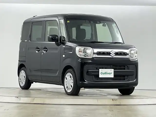 スズキ スペーシア HYBRID X 愛知県 2021(令3)年 5万km ブルーイッシュブラックパール3 禁煙車/7インチナビ（AM/FM/Bluetooth/CD/DVD）/バックカメラ/デュアルカメラブレーキサポート/衝突軽減ブレーキ/レーンキープアシスト/両側パワースライドドア/シートヒーター/スマートキー/プッシュスタート/電動格納ミラー/オートライト/アイドリングストップ/純正フロアマット