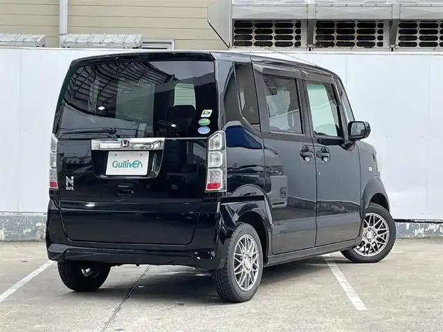 ホンダ Ｎ ＢＯＸ G Lパッケージ 青森県 2012(平24)年 9.6万km クリスタルブラックパール フルフラットシート/片側パワースライド/社外CDオーディオ/横滑り防止機能/アイドリングストップ/盗難防止機能/パワーステアリング/ステアリングスイッチ/ベンチシート/センターコンソール/電格ミラー/ドアバイザー/保証書/取扱説明書