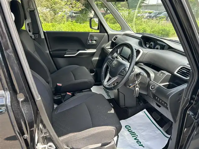スズキ ソリオ バンディット HV MV 山形県 2020(令2)年 5.4万km スーパーブラックパール 衝突被害軽減システム/SDナビ/　　【CD　DVD　BT　フルセグ】/アラウンドビューモニター/パワースライドドア/クルーズコントロール/LEDオートライト/シートヒーター/純正15インチアルミホイール/ステアリングスイッチ/アイドリングストップ/レーンアシスト/パーキングアシスト/電動格納ウィンカーミラー/スマートキー×２/ETC