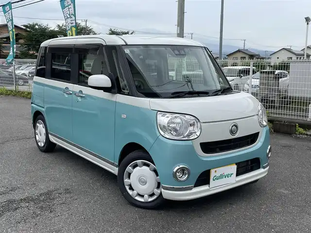 ダイハツ ムーヴ キャンバス X メイクアップ リミテッド SAⅢ 群馬県 2019(令1)年 4.1万km パールホワイトⅢ/ファインミントメタリック 2トーン 注：返品サービス対象車両　MD落札待ち/純正ディーラーSDナビ（Bluetooth/CD/DVD/iPod）/車外全方位カメラ/フルセグTV/社外ETC/両側パワースライドドア/前方社外ドライブレコーダー/USB入力端子/ABS/横滑り防止装置/後方コーナーセンサー/レーンキープアシスト/オートマチックハイビーム/Wエアバッグ/プッシュスタート/スマートキー/フォグライト/ドアバイザー/保証書/取扱説明書