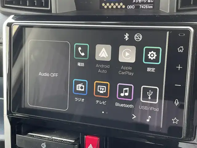 トヨタ ルーミー カスタムG－T 福岡県 2024(令6)年 0.8万km ブラックマイカメタリック モデリスタエアロ/スマートアシスト搭載/レーンキープアシスト/純正9インチディスプレイオーディオ/（BT/USB/FM/AM/AppleCarplay/AndroidAuto）/全周囲カメラ/ビルトインETC２．０/ステアリングスイッチ/ドライブレコーダー前後/社外デジタルインナーミラー/両側パワースライドドア/電動パーキングブレーキ/コーナーセンサー前後/純正フロアマット/純正アルミホイール/LEDライト/プッシュスタート/スマートキー/取扱説明書