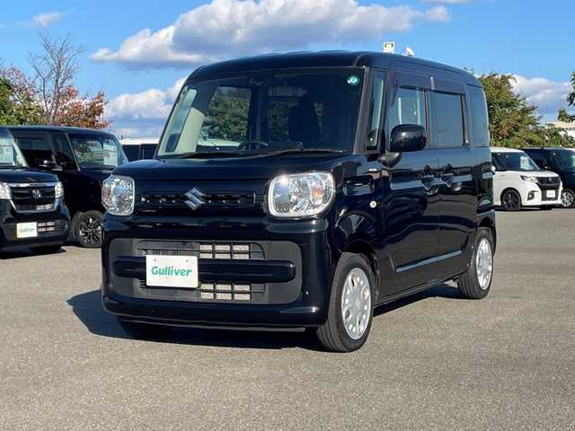 スズキ スペーシア HYBRID G 山形県 2019(令1)年 2.9万km ブルーイッシュブラックパール3 4WD/衝突被害軽減システム/SDナビ/　　【CD　DVD　BT　フルセグ　MSV】/バックカメラ/HIDオートライト/シートヒーター/アイドリングストップ/コーナーセンサー/ドライブレコーダー/レーンキープアシスト/ドアバイザー/ヘッドライトレベライザー/フロアマット/電動格納ミラー/スマートキー