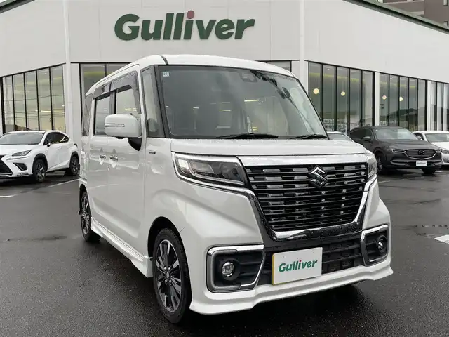 スズキ スペーシア カスタム HYBRID XS 長崎県 2018(平30)年 6万km ピュアホワイトP 純正8型ナビ/CD/DVD/BT/フルセグTV/両側パワースライドドア/全方位モニターカメラ/パーキングセンサー/セーフティサポート/・デュアルセンサーブレーキサポート/・後退時ブレーキサポート/・前後誤発進抑制機能/・車線逸脱警報機能/・ふらつき警報機能/・先行車発進お知らせ機能/・ハイビームアシスト/LEDオートヘッドランプ/本革巻きステアリング/合皮/ファブリックコンビシート/運転席シートヒーター/純正15インチアルミホイール/キーレスプッシュスタートシステム