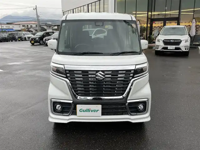 スズキ スペーシア カスタム HYBRID XS 長崎県 2018(平30)年 6万km ピュアホワイトP 純正8型ナビ/CD/DVD/BT/フルセグTV/両側パワースライドドア/全方位モニターカメラ/パーキングセンサー/セーフティサポート/・デュアルセンサーブレーキサポート/・後退時ブレーキサポート/・前後誤発進抑制機能/・車線逸脱警報機能/・ふらつき警報機能/・先行車発進お知らせ機能/・ハイビームアシスト/LEDオートヘッドランプ/本革巻きステアリング/合皮/ファブリックコンビシート/運転席シートヒーター/純正15インチアルミホイール/キーレスプッシュスタートシステム