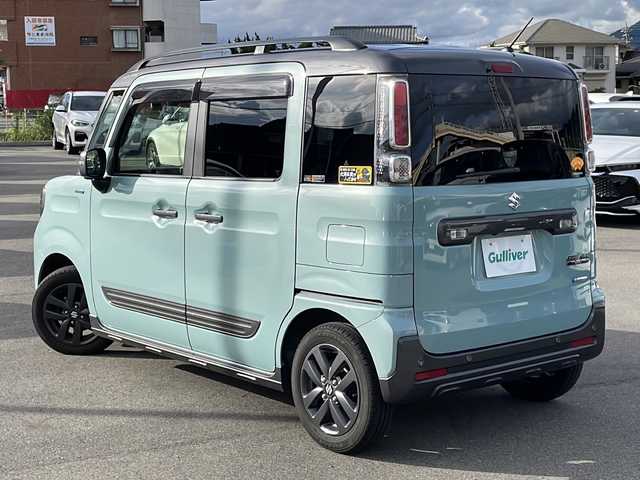 スズキ スペーシア ギア HYBRID XZ 山口県 2022(令4)年 1.5万km オフブルーメタリック/ガンメタリック2トーンルーフ 純正８型ナビ/Bluetooth/AM/FM/CD/DVD/フルセグTV　/全方位カメラ　/両側パワースライドドア　/セーフティサポート/衝突被害軽減ブレーキ/ペダル踏み間違い急発進抑制装置/車線維持支援装置/先行車発進お知らせ機能/ＬＥＤヘッドライト　/ルーフレール　/純正フロアマット　/シートヒーター　/レーダークルーズコントロール　　/ドライブレコーダー　/ＥＴＣ