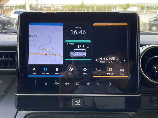 スズキ スペーシア ギア HYBRID XZ 山口県 2022(令4)年 1.5万km オフブルーメタリック/ガンメタリック2トーンルーフ 純正８型ナビ/Bluetooth/AM/FM/CD/DVD/フルセグTV　/全方位カメラ　/両側パワースライドドア　/セーフティサポート/衝突被害軽減ブレーキ/ペダル踏み間違い急発進抑制装置/車線維持支援装置/先行車発進お知らせ機能/ＬＥＤヘッドライト　/ルーフレール　/純正フロアマット　/シートヒーター　/レーダークルーズコントロール　　/ドライブレコーダー　/ＥＴＣ