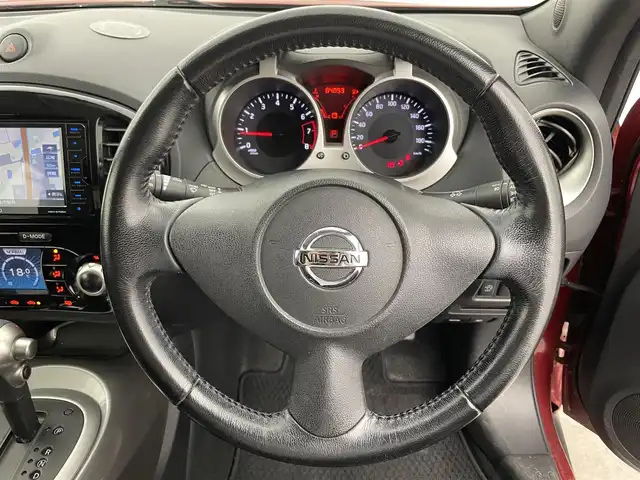 日産 ジューク 15RX 富山県 2014(平26)年 8.4万km ラディアントレッド 社外ナビ（MDV-S708W）/　ーーCD、DVD、bluetooth/フルセグTV/バックカメラ/前ドラレコ（SN-ST5200）/スマートキー＋プッシュスタート/社外マット・純正バイザー/オートライト///