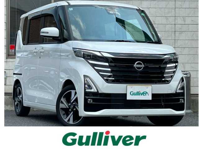 日産 ルークス HWS Gターボ プロパイロットED 福岡県 2024(令6)年 0.4万km プレミアムサンシャインオレンジメタリック/シルキーホワイト ワンオーナー/純正8インチメモリナビ/　（AM/FM/Bluetooth/フルセグTV）/フロント/サイド/バックカメラ/アラウンドビューモニター/インテリジェンスモビリティ/・プロパイロット/・インテリジェントエマージェンシーブレーキ/・前方衝突予測警報/・踏み間違い衝突防止アシスト/・車線逸脱警報/・車線逸脱防止支援システム/・ふらつき警報/・標識検知機能/・先行車発進お知らせ/コーナーセンサー/クリアランスソナー/オートライト/オートドア/純正15インチアルミホイール/黒色レザー調シートカバー/両側パワースライドドア/前方ドライブレコーダー/室内カメラ/純正フロアマット/社外ワイドインナーミラー/ISOFIX/プッシュスタート/ドアバイザー/電格ウインカーミラー/電源ソケット×1/スペアキー×1 /保証書/取扱説明書
