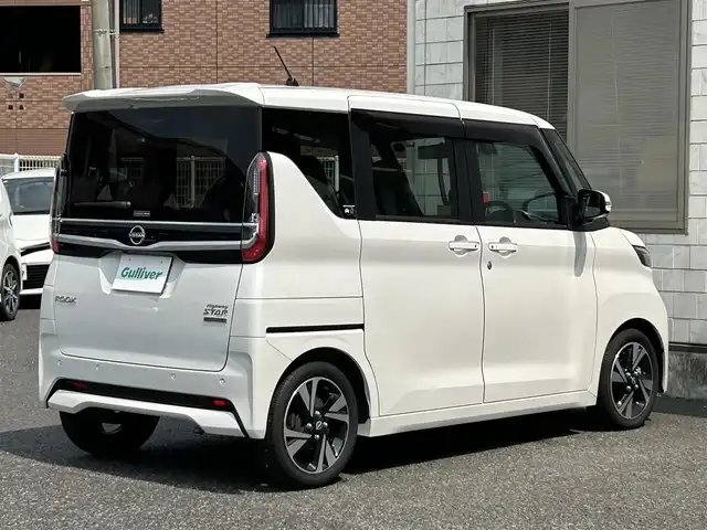 日産 ルークス HWS Gターボ プロパイロットED 福岡県 2024(令6)年 0.4万km プレミアムサンシャインオレンジメタリック/シルキーホワイト ワンオーナー/純正8インチメモリナビ/　（AM/FM/Bluetooth/フルセグTV）/フロント/サイド/バックカメラ/アラウンドビューモニター/インテリジェンスモビリティ/・プロパイロット/・インテリジェントエマージェンシーブレーキ/・前方衝突予測警報/・踏み間違い衝突防止アシスト/・車線逸脱警報/・車線逸脱防止支援システム/・ふらつき警報/・標識検知機能/・先行車発進お知らせ/コーナーセンサー/クリアランスソナー/オートライト/オートドア/純正15インチアルミホイール/黒色レザー調シートカバー/両側パワースライドドア/前方ドライブレコーダー/室内カメラ/純正フロアマット/社外ワイドインナーミラー/ISOFIX/プッシュスタート/ドアバイザー/電格ウインカーミラー/電源ソケット×1/スペアキー×1 /保証書/取扱説明書