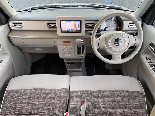 スズキ ラパン X 島根県 2017(平29)年 5.9万km フォーンベージュメタリック/ホワイト2トーンルーフ 登録時走行距離 58270Km/ワンオーナー/取扱説明書/保証書/社外ナビ(MDV-L504)/（Bluetooth/AM/FM/USB/SD)/フルセグTV/ウィンカーミラー/衝突軽減システム/横滑り防止装置/オートライト/シートヒーター（DN席）/スマートキー/スペアキー/純正フロアマット/禁煙車/純正アルミ１４インチ