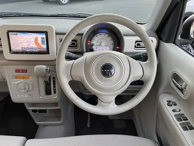 スズキ ラパン X 島根県 2017(平29)年 5.9万km フォーンベージュメタリック/ホワイト2トーンルーフ 登録時走行距離 58270Km/ワンオーナー/取扱説明書/保証書/社外ナビ(MDV-L504)/（Bluetooth/AM/FM/USB/SD)/フルセグTV/ウィンカーミラー/衝突軽減システム/横滑り防止装置/オートライト/シートヒーター（DN席）/スマートキー/スペアキー/純正フロアマット/禁煙車/純正アルミ１４インチ