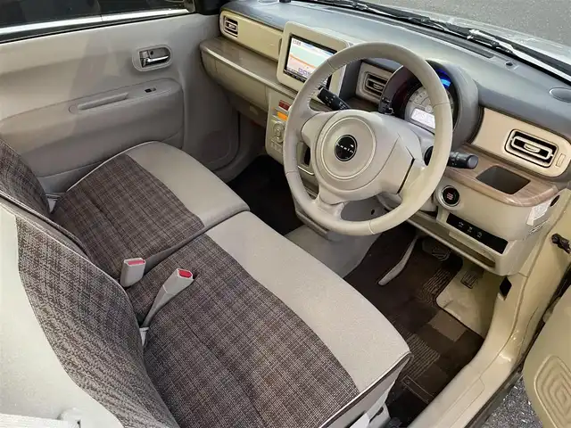 スズキ ラパン X 島根県 2017(平29)年 5.9万km フォーンベージュメタリック/ホワイト2トーンルーフ 登録時走行距離 58270Km/ワンオーナー/取扱説明書/保証書/社外ナビ(MDV-L504)/（Bluetooth/AM/FM/USB/SD)/フルセグTV/ウィンカーミラー/衝突軽減システム/横滑り防止装置/オートライト/シートヒーター（DN席）/スマートキー/スペアキー/純正フロアマット/禁煙車/純正アルミ１４インチ