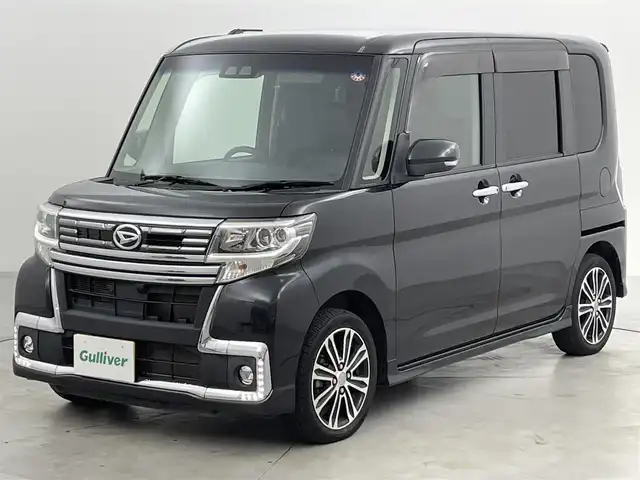 ダイハツ タント カスタム RS トップED SA Ⅲ 福岡県 2018(平30)年 4.3万km ブラックマイカメタリック 純正８型ナビ（フルセグＴＶ）　/バックカメラ　/ナビ連動ドラレコ　/ＥＴＣ　/コーナーセンサー　/衝突軽減ブレーキ　/レーンキープ　/アイドリングストップ　/両側電動スライドドア　/シートヒーター　/ハーフレザー　/ＬＥＤ