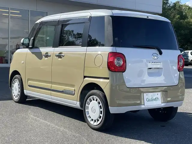 ダイハツ ムーヴ キャンバス ストライプス G ターボ 青森県 2023(令5)年 1.6万km シャイニングホワイトパール/サンドベージュメタリック 4WD/純正メモリナビ/フルセグTV/CD/DVD/BT/バックカメラ/前席シートヒーター/プッシュスタート/スマートキー/LEDヘッドライト/クルーズコントロール/プッシュスタート/両側パワースライドドア/保温機能付きカップホルダー