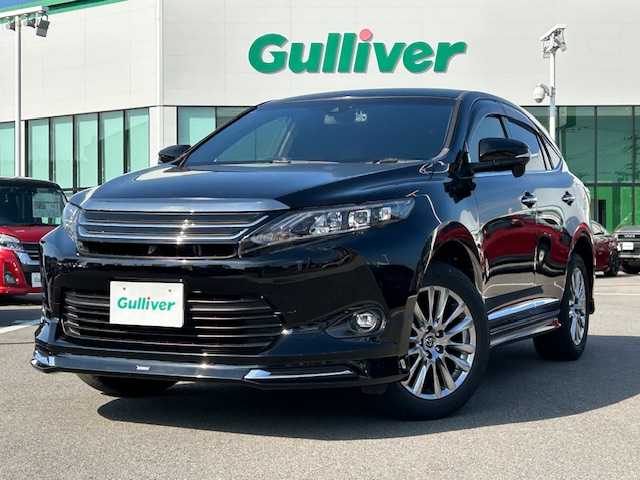 トヨタ ハリアー プレミアム 愛媛県 2015(平27)年 7.5万km ブラック 純正ナビ/フルセグTV/バックカメラ/モデリスタエアロ/モデリスタグリル/前方ドラレコ/ETC/電動リアゲート/ハーフレザーシート/パワーシート/LEDヘッドライト/オートライト/オートハイビーム/純正AW/純正フロアマット/クルコン/スマートキー/プッシュスタート