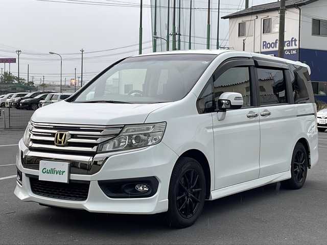 ホンダ ステップワゴン スパーダ Z クールS Iナビセレ 宮城県 2013(平25)年 9.2万km ホワイトオーキッドパール クルーズコントロール/純正7インチナビ/・CD.DVD.USB/バックカメラ/ワンセグTV/ハーフレザーシート/ビルトインETC/ドライブレコーダー（FR）/スマートキー×2/HIDヘッドライト/フォグライト/純正フロアマット/社外16インチAW/冬タイヤ積込み/【社外AW(195/65/15)】