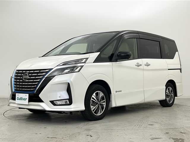 日産 セレナ e－パワー ハイウェイスター V 宮城県 2020(令2)年 6.5万km ブリリアントホワイトパール 2トーン 禁煙車/純正11.3インチフリップダウンモニター/プロパイロット/３６０°セーフティアシスト/・インテリジェントエマージェンシーブレーキ/・ふらつき警報/・アラウンドビューモニター/・車線逸脱警報/・車線逸脱防止支援/・後側方車両検知警報/・後側方衝突防止支援/・クロストラフィックアラート/デジタルインナーミラー/両側パワースライドドア/純正10インチSDナビ/・BT/CD/DVD/ブルーレイ/SD/AM/FM/フルセグTV/純正ドライブレコーダー/ビルトインETC/革巻きステアリング/ステアリングスイッチ/プッシュスタート/スマートキー/純正15インチアルミホイール/ドアバイザー/サンシェード/後席テーブル