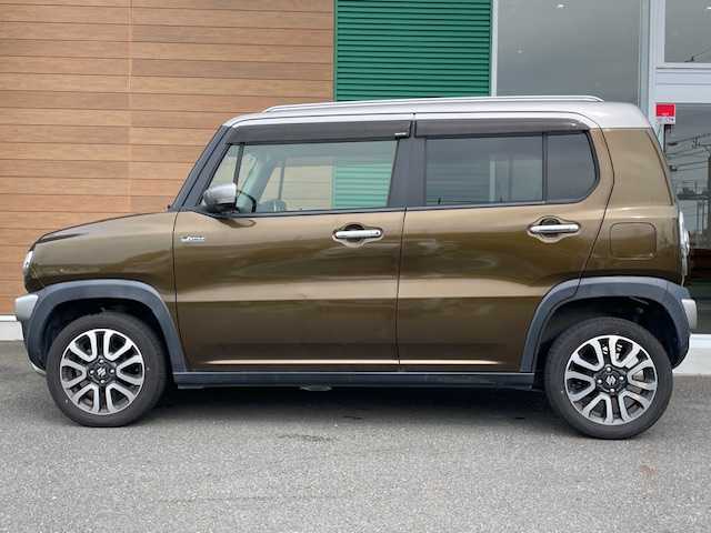 スズキ ハスラー Jスタイル Ⅲ ターボ 静岡県 2018(平30)年 3.3万km ブレイブカーキパール/スチールシルバー ワンオーナー/Panasonicナビ（iPod フルセグTV SD DVD Bluetooth）/MTモード付きAT/アイドリングストップ/純正アルミホイール/純正フロアマット/ルーフレール/ハーフレザーシート/ベンチシート/ETC/スマートキー/スペアキー×１/取扱説明書/保証書