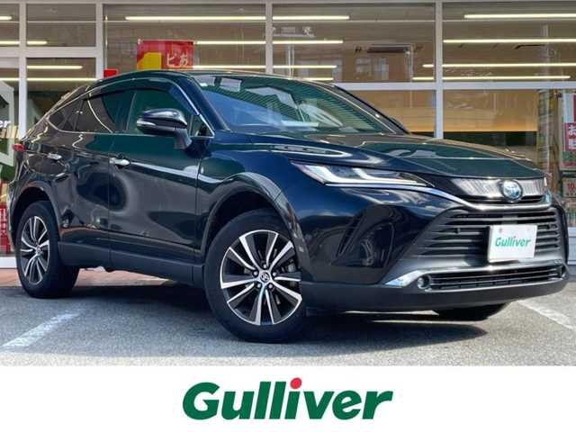 トヨタ ハリアー ハイブリッド G 岐阜県 2021(令3)年 4.8万km プレシャスブラックパール ワンオーナー/4WD/純正ナビ/【Bluetooth．AM/FM．AUX．USB】/ハーフレザーシート/パワーシート/電動リアゲート/コーナーセンサー/ブラインドスポットモニター/デジタルインナーミラー/バックカメラ/クルーズコントロール/衝突軽減ブレーキ/レーンキープアシスト/ETC/電動格納ドアミラー/ウィンカーミラー/LEDオートマチックハイビーム/フォグライト/純正18インチアルミホイール/純正フロアマット/保証書/取扱説明書/スペアキー