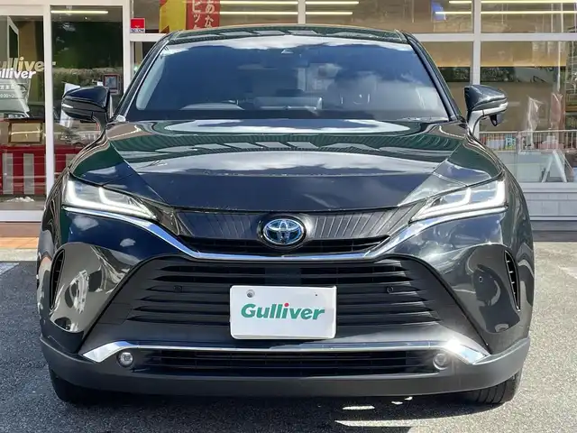 トヨタ ハリアー ハイブリッド G 岐阜県 2021(令3)年 4.8万km プレシャスブラックパール ワンオーナー/4WD/純正ナビ/【Bluetooth．AM/FM．AUX．USB】/ハーフレザーシート/パワーシート/電動リアゲート/コーナーセンサー/ブラインドスポットモニター/デジタルインナーミラー/バックカメラ/クルーズコントロール/衝突軽減ブレーキ/レーンキープアシスト/ETC/電動格納ドアミラー/ウィンカーミラー/LEDオートマチックハイビーム/フォグライト/純正18インチアルミホイール/純正フロアマット/保証書/取扱説明書/スペアキー