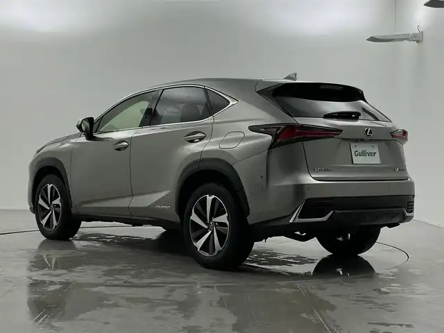 レクサス ＮＸ 300h バージョンL 福井県 2018(平30)年 1.7万km ソニックチタニウム 純正ナビ/CD/DVD/Blu-ray/Bluetooth/フルセグTV/USB/パノラミックビューモニター/赤革シート/全席シートヒーター/前席エアシート/後席電動格納シート/ヘッドアップディスプレイ/BSM/レクサスセーフティシステム＋/レーダークルーズコントロール/ビルトインETC2.0/革巻きステアリング/ステアリングリモコン/ステアリングヒーター/フロアマット/パワーバックドア/三眼LEDオートライト/オートハイビーム/フォグランプ/クリアランスソナー/社外17インチアルミホイール/横滑り防止装置/保証書/取扱説明書