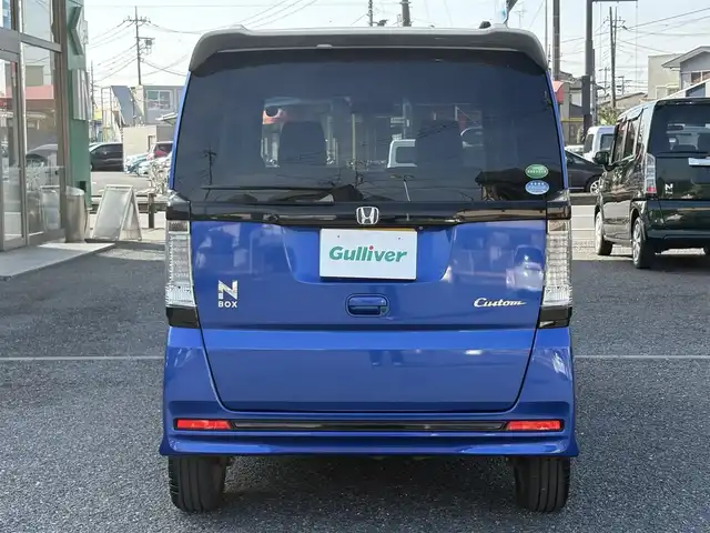 ホンダ Ｎ ＢＯＸ カスタム G ターボ Lパッケージ 石川県 2015(平27)年 4.7万km ブリリアントスポーティブルーメタリック2トーン ・ディーラー点検記録H28:29:30:31:R2:3:4:5:7年有り　/・ワンオーナー　/・４WD/・ターボ車両/・両側パワースライドドア　/・黒ハーフレザーシート　/・オートライト　/・HIDヘットライト　/・LEDフォグライト　/・2列目ロールサンシェード/・純正ワンセグTV/・バックカメラ/・クルーズコントロール/・オートリトラクタブミラー/・ウインカーミラー/・純正15インチアルミ/・ブリジストンタイヤ/・スマートキー×２/・プッシュスタート/・保証書/・取説
