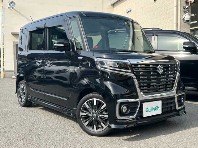スズキ スペーシア カスタム HYBRID XS 和歌山県 2020(令2)年 2.7万km ブルーイッシュブラックパール3 ワンオーナー/社外ナビ/　＜フルセグＴＶ/DVD/CD/Bluetooth＞/全方位モニター/ＥＴＣ/両側パワースライド/運転席シートヒーター/コーナーセンサー/衝突被害軽減ブレーキ/ヘッドアップディスプレイ/ハーフレザーシート/ステアリングスイッチ/革巻きステアリング/電動格納ミラー/スマートキー×２/純正フロアマット/ドアバイザー/取扱説明書/保証書