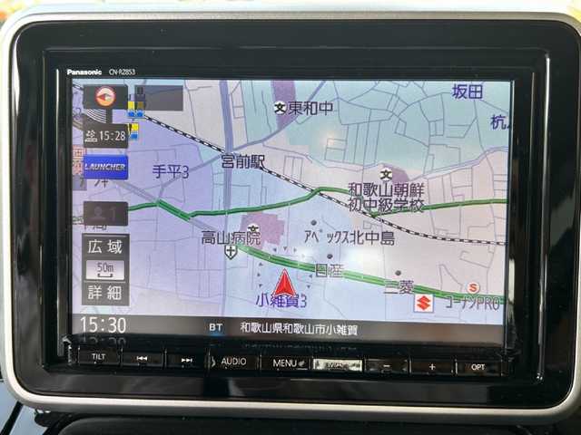 スズキ スペーシア カスタム HYBRID XS 和歌山県 2020(令2)年 2.7万km ブルーイッシュブラックパール3 ワンオーナー/社外ナビ/　＜フルセグＴＶ/DVD/CD/Bluetooth＞/全方位モニター/ＥＴＣ/両側パワースライド/運転席シートヒーター/コーナーセンサー/衝突被害軽減ブレーキ/ヘッドアップディスプレイ/ハーフレザーシート/ステアリングスイッチ/革巻きステアリング/電動格納ミラー/スマートキー×２/純正フロアマット/ドアバイザー/取扱説明書/保証書