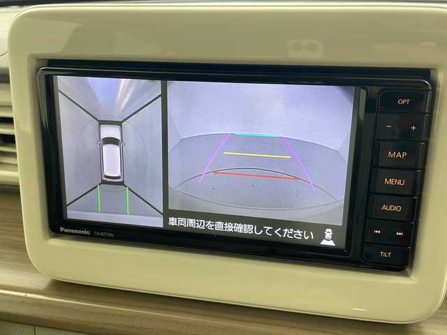 スズキ ラパン X 岐阜県 2017(平29)年 2.9万km フォーンベージュメタリック/ホワイト2トーンルーフ 純正ナビ/(AM/FM/CD/DVD/BT/USB/フルセグ/SD)/全方位モニター/D席シートヒーター/ステアリングリモコン/木目調インパネ/革巻きステアリング/プッシュスタート/スマートキー/HIDヘッドライト/オートライト/衝突軽減ブレーキ/純正フロアマット/純正ドアバイザー/アイドリングストップ/電動格納ミラー/パワーウィンドウ/純正アルミホイール