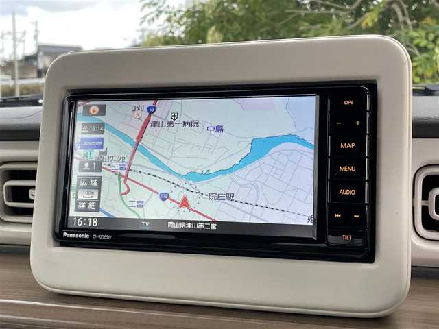 スズキ ラパン X 岡山県 2021(令3)年 4万km コフレピンクパールメタリック/ホワイト2トーンルーフ 純正ナビ　CN-RZ765W/フルセグTV、CD、DVD、Bluetooth、AM、FM/全方位カメラ/前席シートヒーター/オートライト/４WD/スズキセーフティサポート