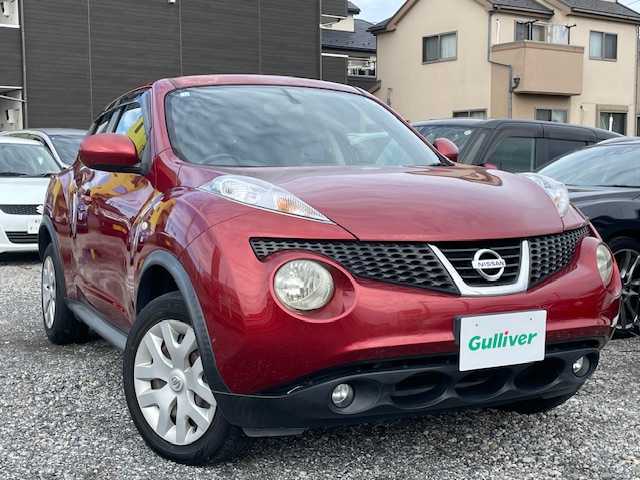 日産 ジューク 15RX タイプV 埼玉県 2012(平24)年 11万km ラディアントレッド 純正SDナビ/　DTV/CD/FM/AM/BT/バックカメラ/ビルトインETC/オートライト/プッシュスタート/スマートキー/純正フロアマット/革ステアリング