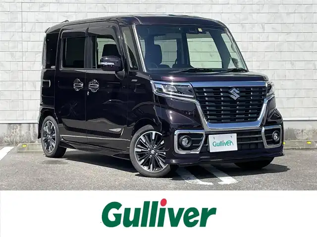 スズキ スペーシア カスタム HYBRID XS ターボ 宮崎県 2019(令1)年 3.8万km ムーンライトバイオレットPM 純正8型ナビ/フルセグTV/両側パワースライドドア/バックカメラ/ビルトインETC/ドライブレコーダー/クルーズコントロール/パーキングセンサー/セーフティサポート/・デュアルセンサーブレーキサポート/・後退時ブレーキサポート/・前後誤発進抑制機能/・車線逸脱警報機能/・ふらつき警報機能/・先行車発進お知らせ機能/・ハイビームアシスト/IC付ターボ/LEDヘッドランプ/本革巻きステアリング/パドルシフト/合皮/ファブリックコンビシート/運転席シートヒーター/純正15インチアルミホイール/キーレスプッシュスタートシステム/禁煙車