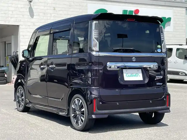 スズキ スペーシア カスタム HYBRID XS ターボ 宮崎県 2019(令1)年 3.8万km ムーンライトバイオレットPM 純正8型ナビ/フルセグTV/両側パワースライドドア/バックカメラ/ビルトインETC/ドライブレコーダー/クルーズコントロール/パーキングセンサー/セーフティサポート/・デュアルセンサーブレーキサポート/・後退時ブレーキサポート/・前後誤発進抑制機能/・車線逸脱警報機能/・ふらつき警報機能/・先行車発進お知らせ機能/・ハイビームアシスト/IC付ターボ/LEDヘッドランプ/本革巻きステアリング/パドルシフト/合皮/ファブリックコンビシート/運転席シートヒーター/純正15インチアルミホイール/キーレスプッシュスタートシステム/禁煙車