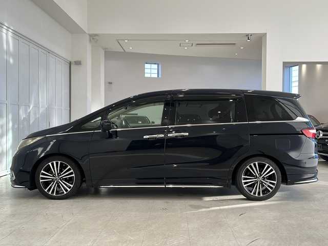 ホンダ オデッセイ アブソルート EX 栃木県 2014(平26)年 6.2万km プレミアムヴィーナスブラックP 純正フリップモニター/純正HDDナビ/　フルセグTV/HDMI/Bluetooth/DISC/あんしんパッケージ/・シティブレーキアクティブシステム/・1列目シート用i-サイドエアバッグシステム/・サイドカーテンエアバッグシステム/コンフォートビューパッケージ/黒革ハーフレザーシート/全周囲カメラ/クルーズコントロール/パドルシフト/両側パワースライドドア/ブラインドスポットモニター/ETC/AUTOライト/LEDヘッドライト/LEDルームランプ/純正フロアマット/純正ドアバイザー