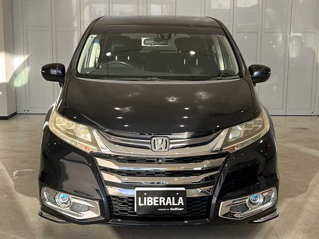 ホンダ オデッセイ アブソルート EX 栃木県 2014(平26)年 6.2万km プレミアムヴィーナスブラックP 純正フリップモニター/純正HDDナビ/　フルセグTV/HDMI/Bluetooth/DISC/あんしんパッケージ/・シティブレーキアクティブシステム/・1列目シート用i-サイドエアバッグシステム/・サイドカーテンエアバッグシステム/コンフォートビューパッケージ/黒革ハーフレザーシート/全周囲カメラ/クルーズコントロール/パドルシフト/両側パワースライドドア/ブラインドスポットモニター/ETC/AUTOライト/LEDヘッドライト/LEDルームランプ/純正フロアマット/純正ドアバイザー