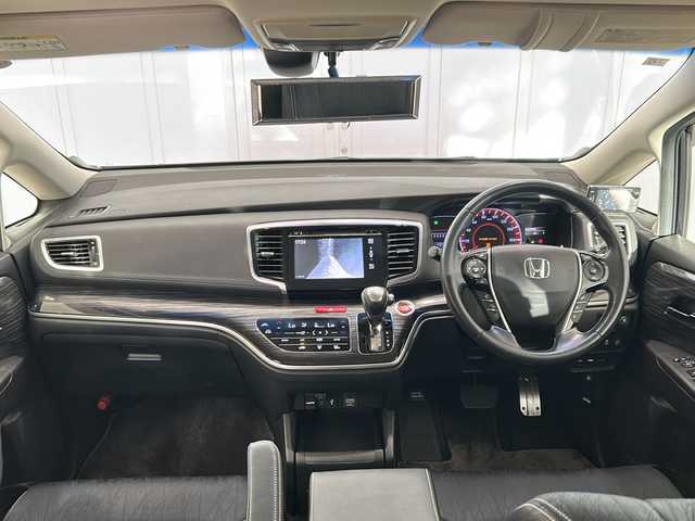 ホンダ オデッセイ アブソルート EX 栃木県 2014(平26)年 6.2万km プレミアムヴィーナスブラックP 純正フリップモニター/純正HDDナビ/　フルセグTV/HDMI/Bluetooth/DISC/あんしんパッケージ/・シティブレーキアクティブシステム/・1列目シート用i-サイドエアバッグシステム/・サイドカーテンエアバッグシステム/コンフォートビューパッケージ/黒革ハーフレザーシート/全周囲カメラ/クルーズコントロール/パドルシフト/両側パワースライドドア/ブラインドスポットモニター/ETC/AUTOライト/LEDヘッドライト/LEDルームランプ/純正フロアマット/純正ドアバイザー